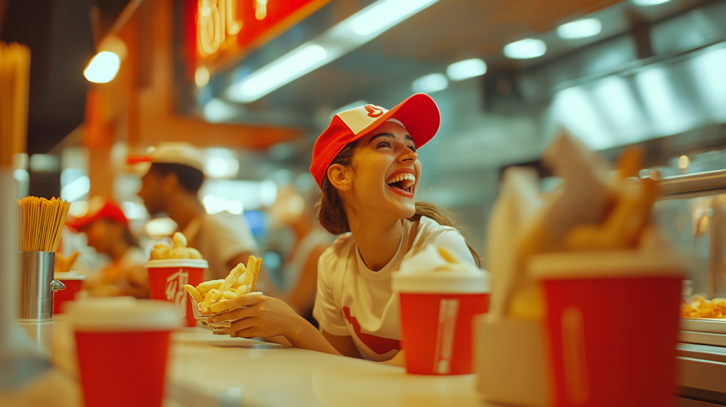 happy restaurant girl